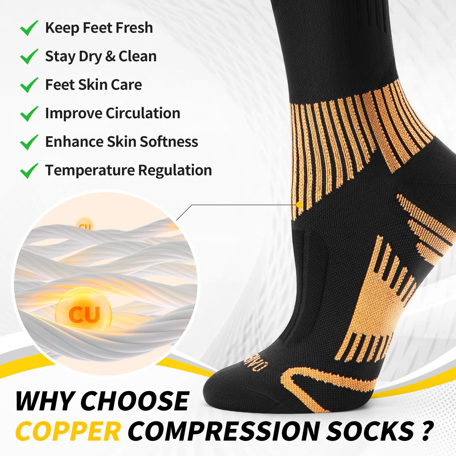 CAMBIVO Medias de Compresión de Cobre, Calcetines Compresion Mujer Hombre 15-20mmHg, Medias de Compresion, Compression Socks Altos para Ciclismo, Running, Enfermera, Embarazo, Circulacion Piernas
