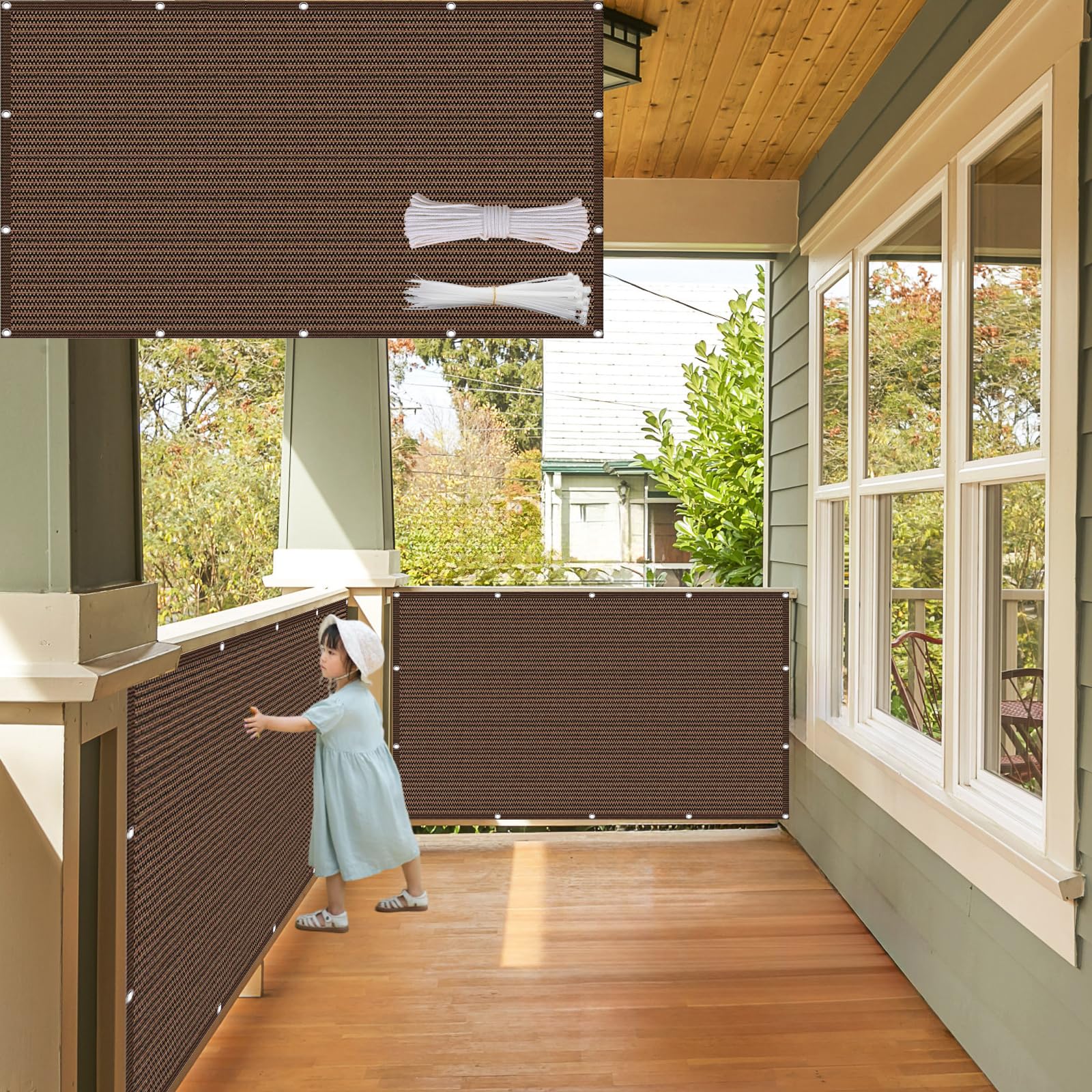 Zasłona Balkonowa 120 x 525 cm Z HDPE 220G M², Ochrona Przed Promieniowaniem Uv, Odporna Na Rozdarcia, Osłona Balustrady Apartamentu, brązowy