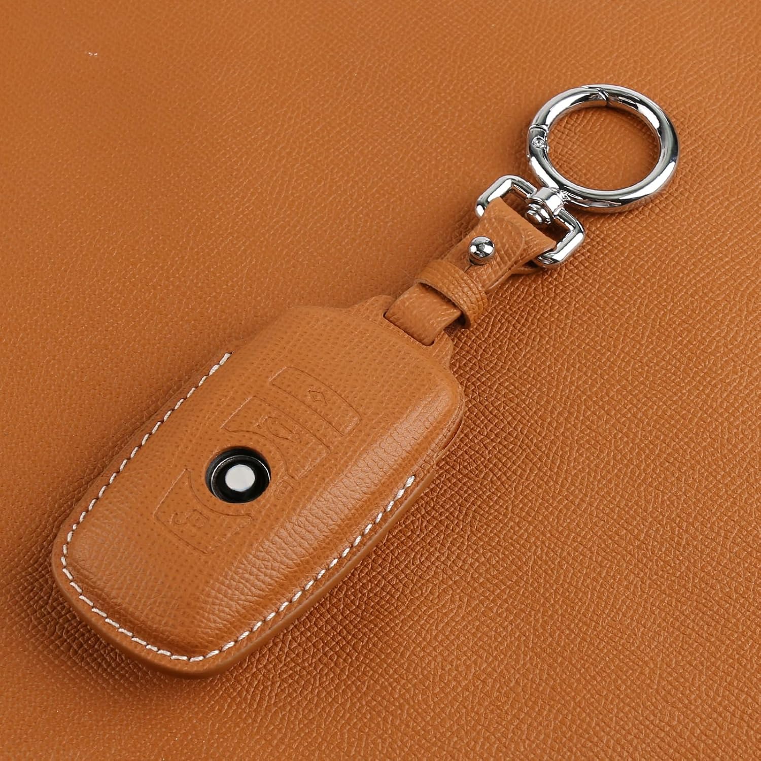 for BMW Genuine Leather Key Fob Cover with Keychain Shell for BMW 1 3 4 5 6 7Series X3 X4 X5 X6 M5 M6 3GT 5GT-Brown