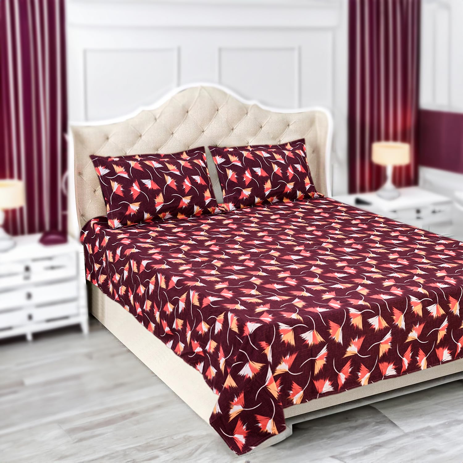 Status Contract Spring Summer Collection-2024 Cotton Rich Double Bedsheet with 2 Pillow Covers for Bed Room, Home, Hotel-120 GSM (Maroon), 120 Tc (B0D31SRZFB) Amazon Price History, Amazon Price Tracker