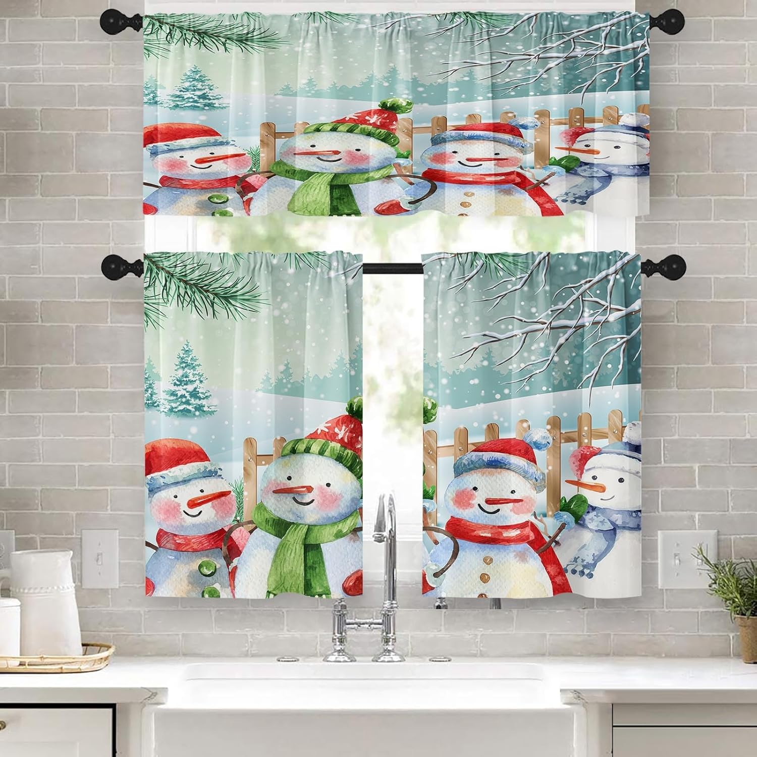 Emvency Christmas Kitchen Curtains Cute Snowman Window