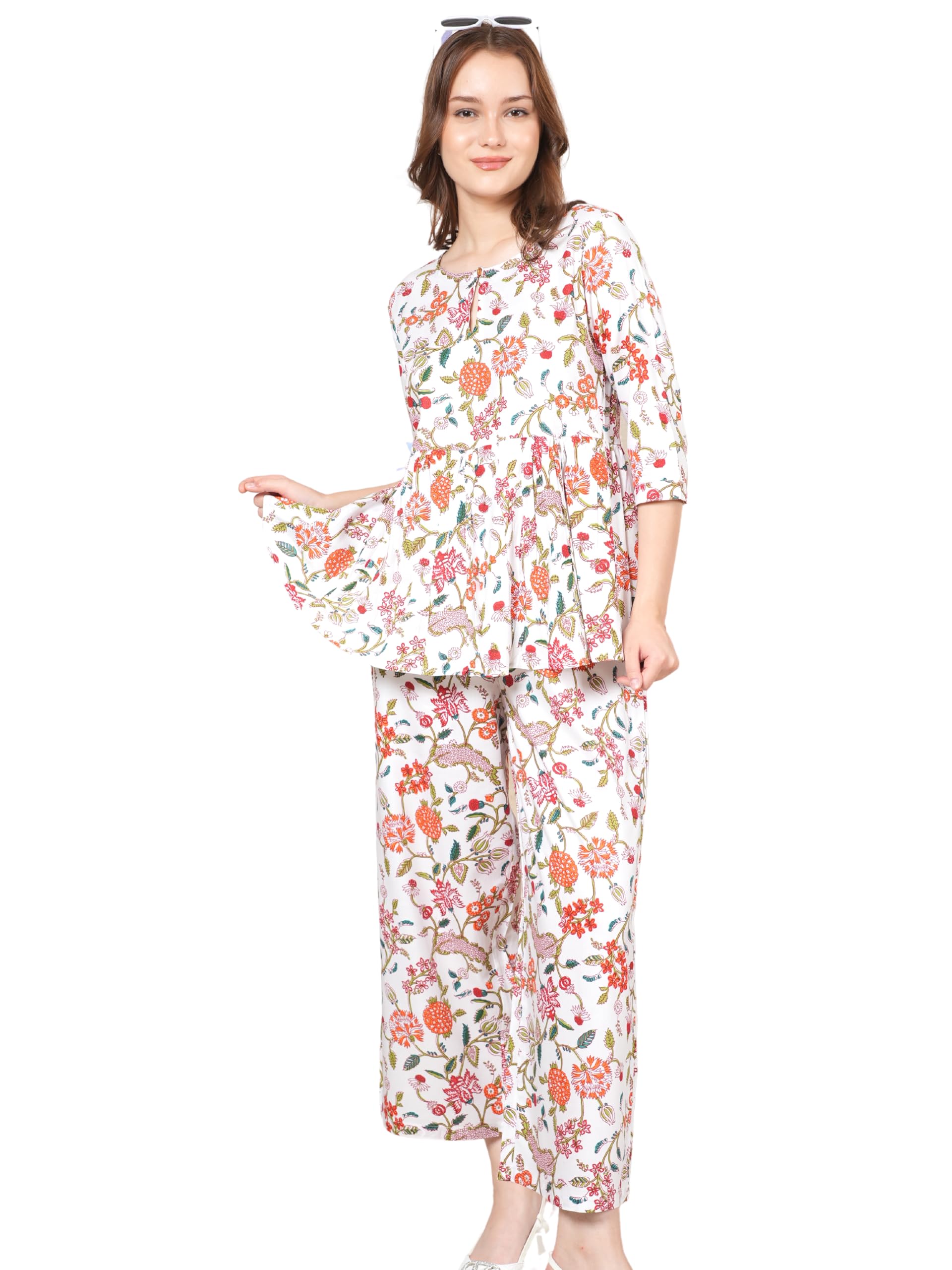 Women Flared Short Kurti Pant Set | Cord Set | Casual Dress with Pocket | Olive Green Color