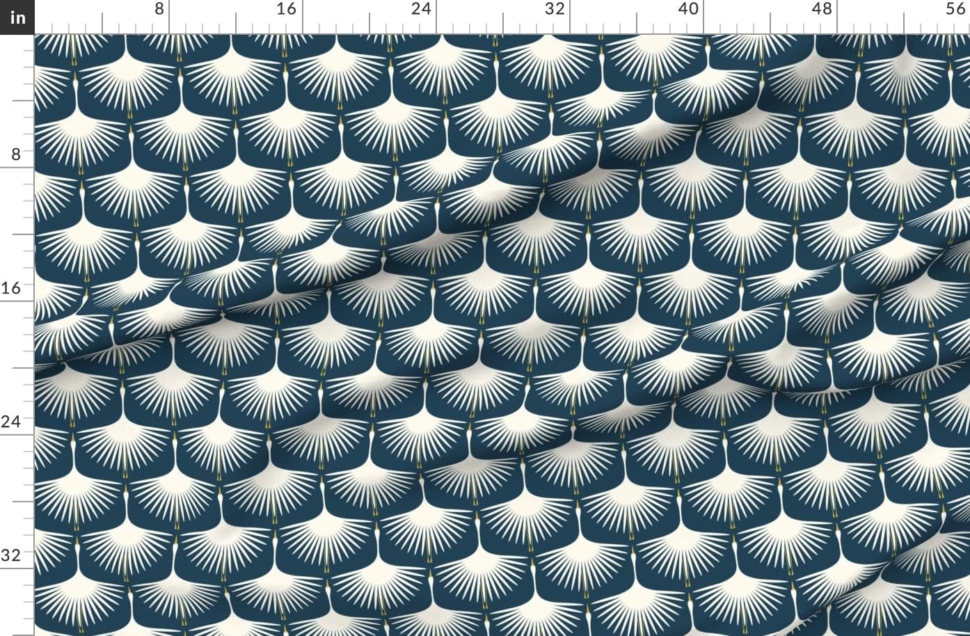 Spoonflower Fabric - Mid Century Dark Teal Navy Retro Traditional Abstract Birds Flying Printed on Organic Cotton Sateen Fabric by The Yard - Sewing Quilting Apparel Home Decor