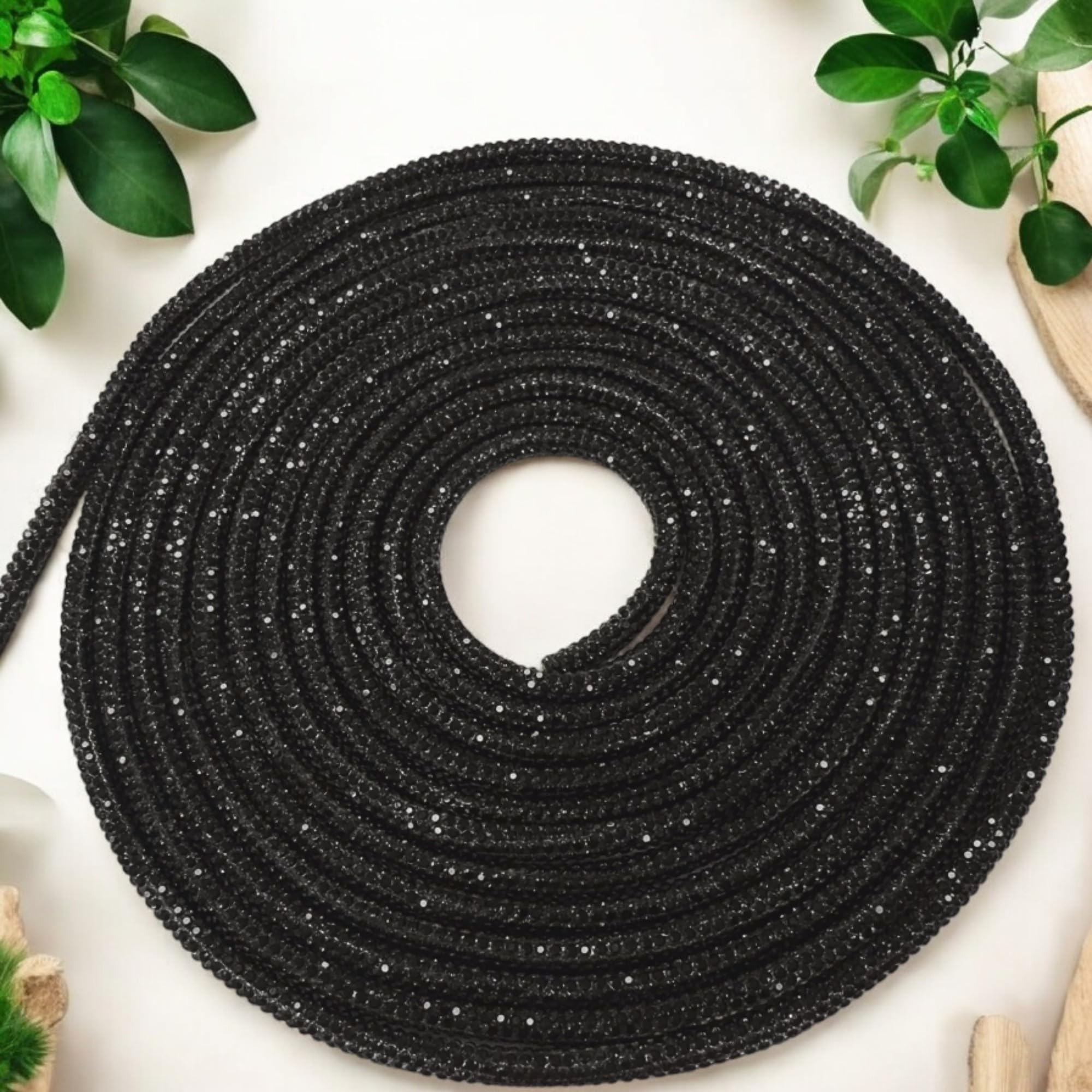 GDO GIOIE D'ORIENTE - Cordone Nero 6 mm x 30 m - Tubo in Silicone con Anima Flessibile Rivestito di Strass per Creazione Borse Fai da Te, Manici, Bordature e Accessori Moda
