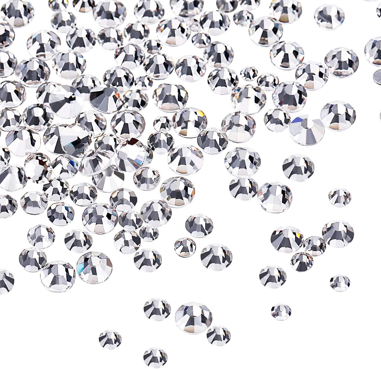 Bememo 3456 Pcs Crystals Diamond Rhinestones AB Clear Flat Back Round Gems Flatback Glass Mixed Size Crystals Gems for Crafts Clothes Shoes Makeup Bags Decor, 6 Sizes(Crystal Clear)