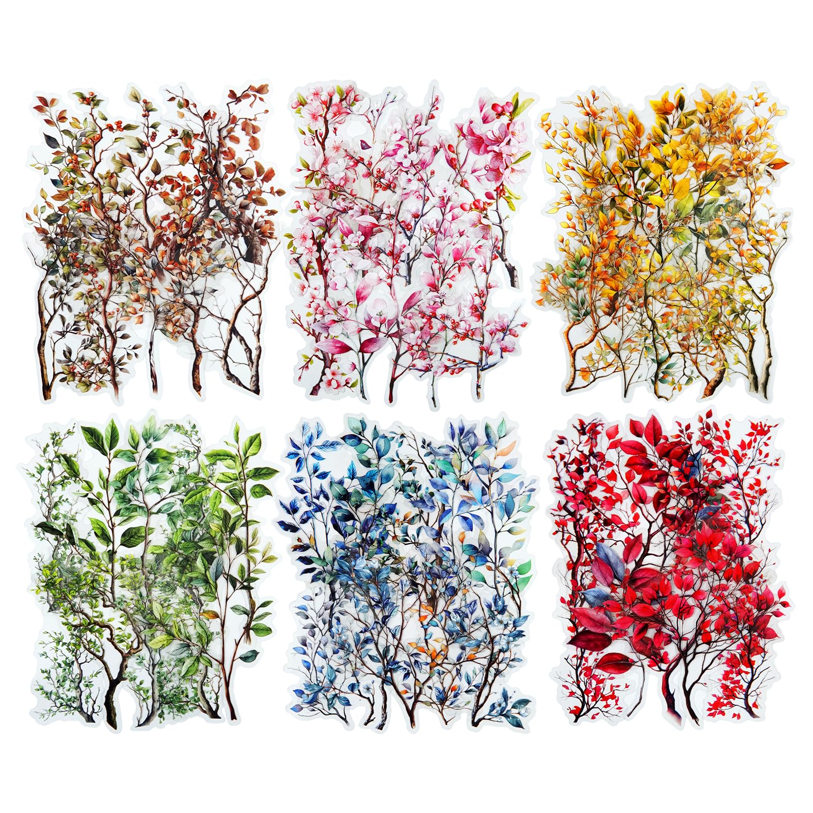 MiyouLuna 120Pcs Botanical PET Stickers, Branch and Leaf Designs for Scrapbooking Waterproof Journaling Supplies Junk Journal Ephemera with Storage Organizer