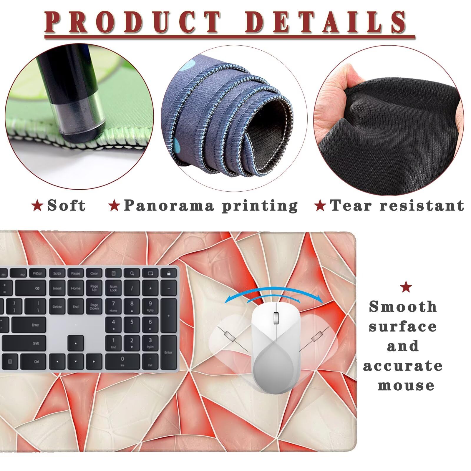 Tappetino per Mouse da Gaming, Tappetino Mouse Pad XXL Grande, Mousepad con Impermeabile e Antiscivolo, Lavabile Sottomano Copri Scrivania, Tappetini Tappeto Mouse Mat 900x500x4mm Triangles (2)
