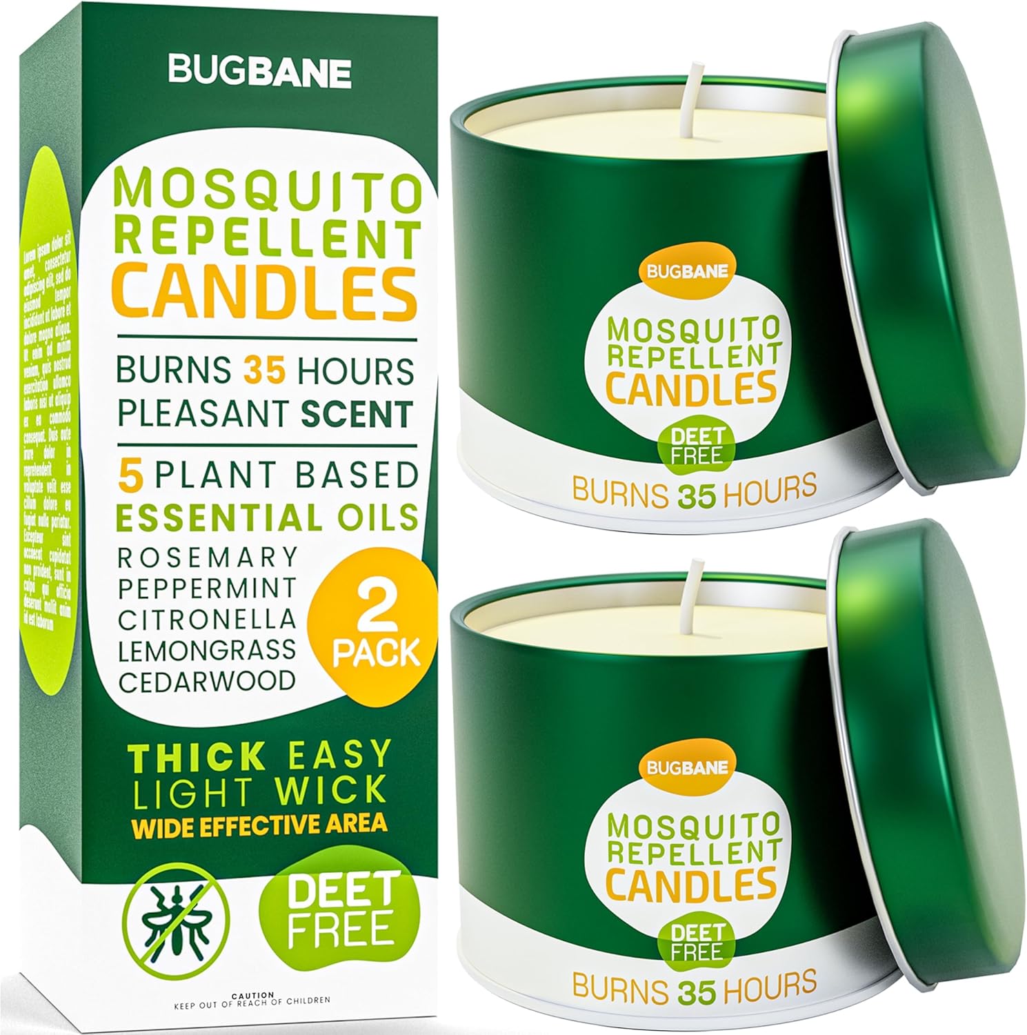 Mosquito Candle Outdoor 2 Pack with 5 Natural Essential