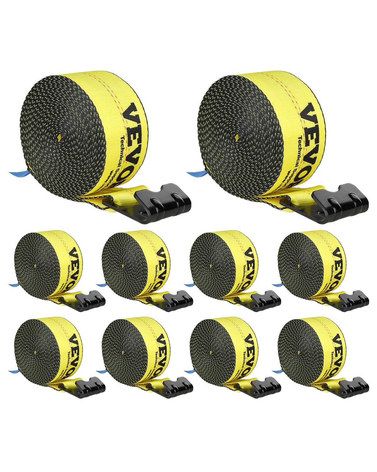 VEVOR Truck Straps, 4" x30' Heavy Duty Tie Down w/Flat Hooks 18,000lbs Break Strength, WLL# 6000lbs, Cargo Straps tie Down for Flatbeds, Trucks, Trailers, Farms, Rescues, Tree Saver, Yellow(10 Pack)