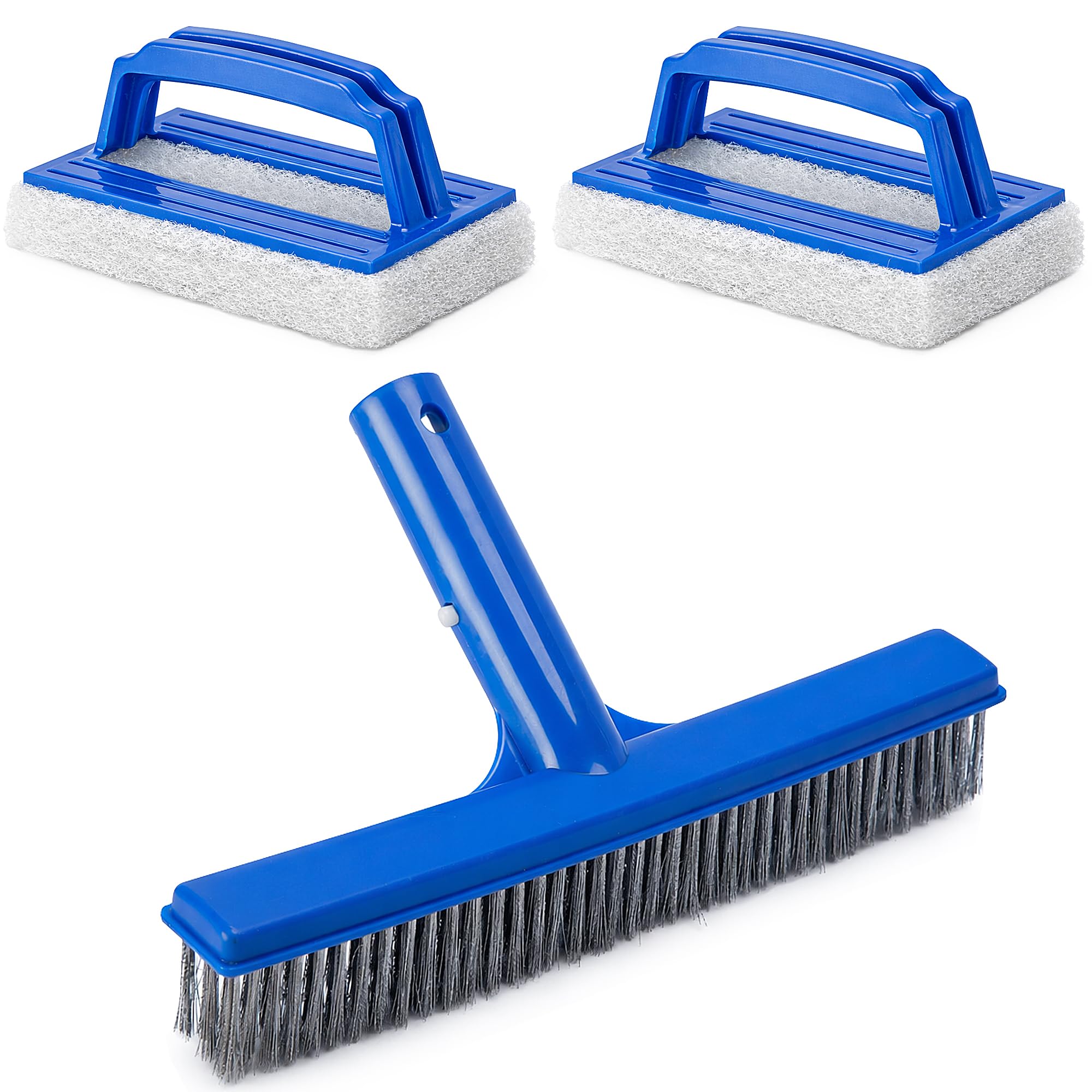 Poolbürste Set - Pool Reinigungsbürste und Pool Schwamm Bürste - Edelstahl Poolbürste Mit Griff Schwimmbadbürste für Folienpool Whirlpool Wände, Böden,Tegels