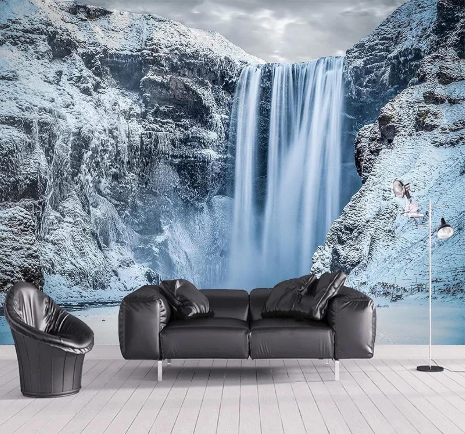 Tzxztt Beautiful Winter Snow Capped Mountains Waterfalls Natural Scenery Modern 3D Wallpaper Premium Textured Silk Neutral Tones Material Ideal for Living Room Bedroom-250cm×170cm