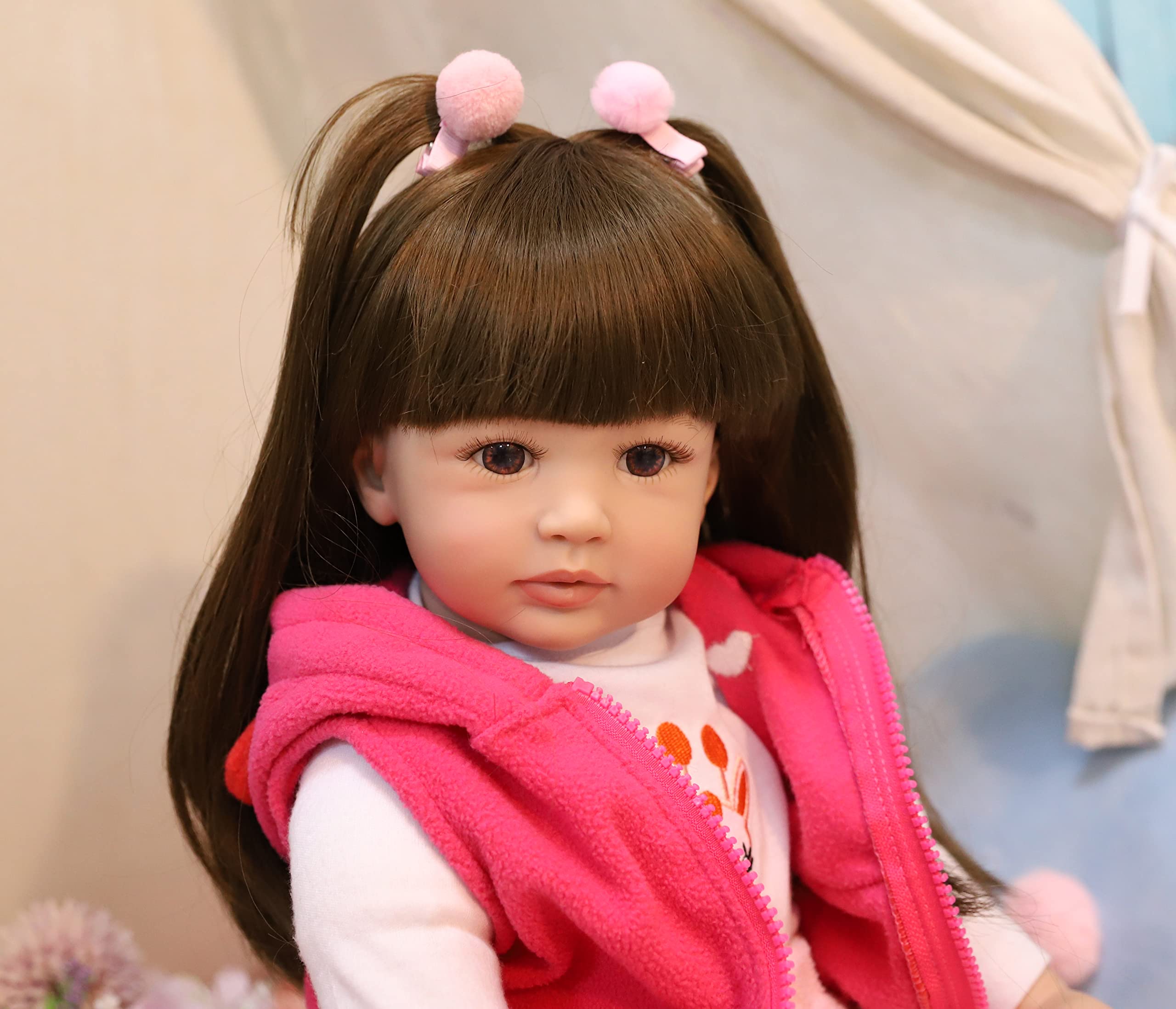 ZIYIUI 24"/60cm Realistische Reborn Babypuppen Kleinkind Weiche Silikon Vinyl Reborn Baby Mädchen Dolls with Lange Haare Kind Geschenke Realistisch Handgemacht Spielzeug