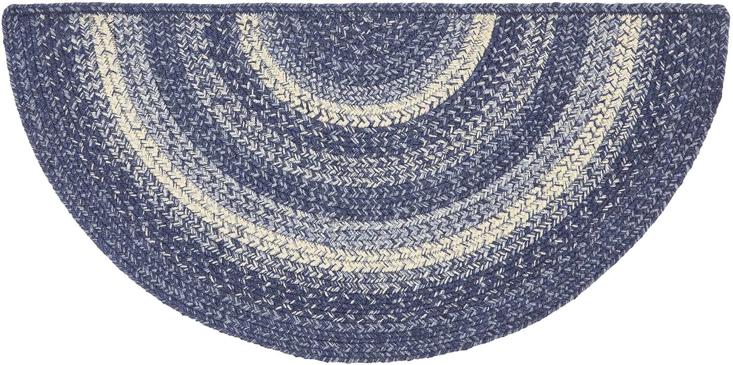 VHC Brands Great Falls Blue Rug, Jute Blend, Half Circle, Blue White, 16.5x33 inches