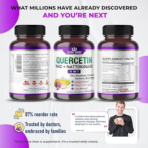 Miniatura 8 de Quercetin Supplement with Bromelain, Vitamin C and Zinc, Nattokinase, NAC, Elderberry, Elderberry 8 in 1 Ultra Antioxidant Complex for Immune