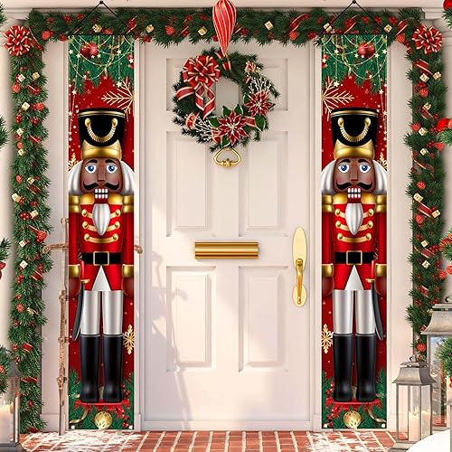 Miniatura 5 de Decoraciones navideñas negras de soldados de Navidad, pancarta para puerta, porche, decoración al aire libre, Navidad, invierno, vacaciones, hogar,