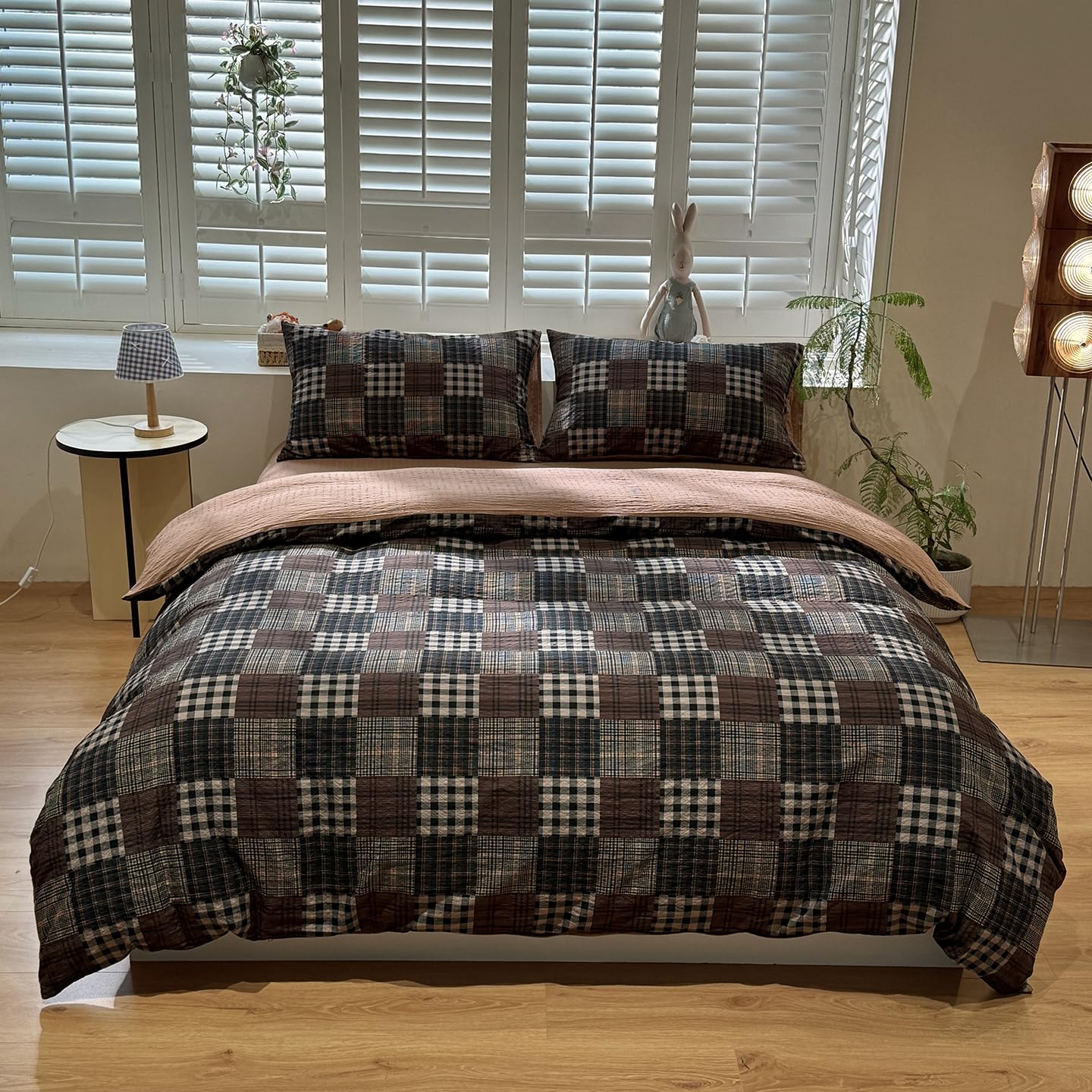 ZIQINPSQ Walnut Check Duvet Cover Set Single Size, 1 Pillowcases — image 1