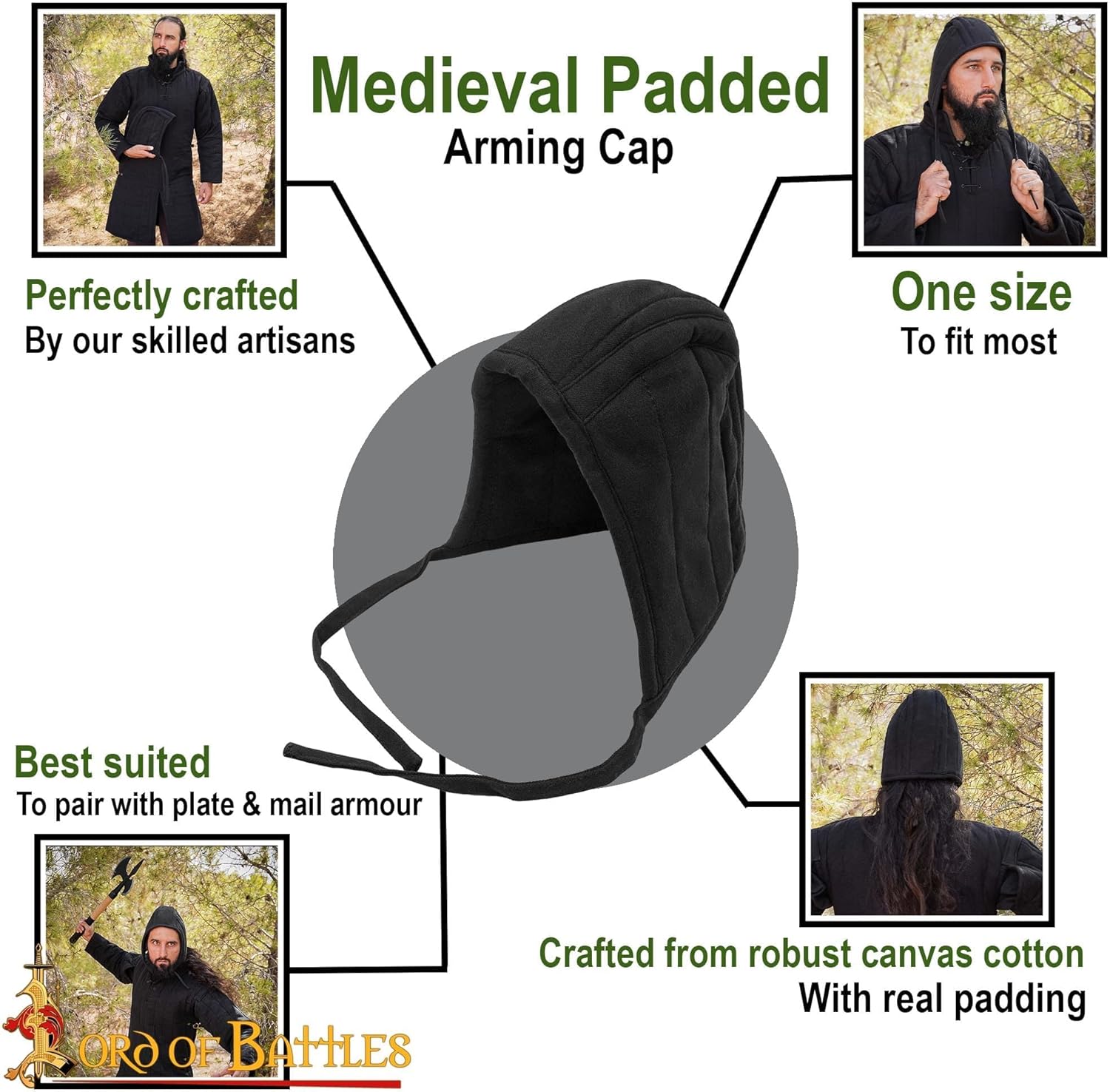 Pack of Chainmail Coif and Cotton Padded Arming Cap Protector Under Armor Chainmail Coif Ideal for LARP, Renfair - Image 8