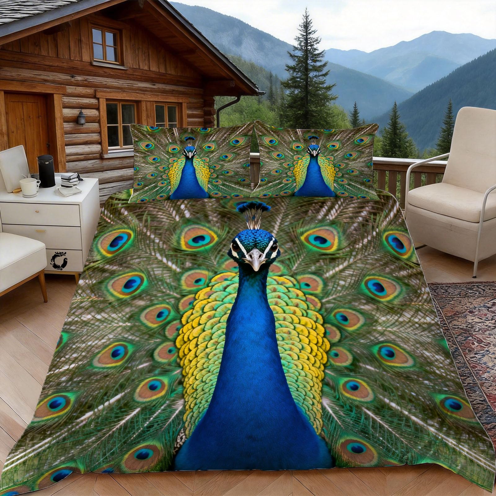 3D Single Duvet Cover Set 3D Printed Peacock Feathers Bedding, Chic Soft Microfibre Duvet Cover Sets Quilt Cover and Pillow Set with Zipper 3 Pcs