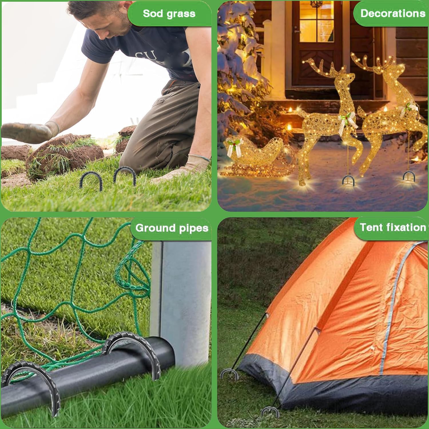8 Pièces Piquets de Sol en Forme de U,Piquet ancrage de Tente 30 cm,Piquets de Trampoline,Ancrage Trampoline pour la sécurisation de clôtures,auvents,Camping
