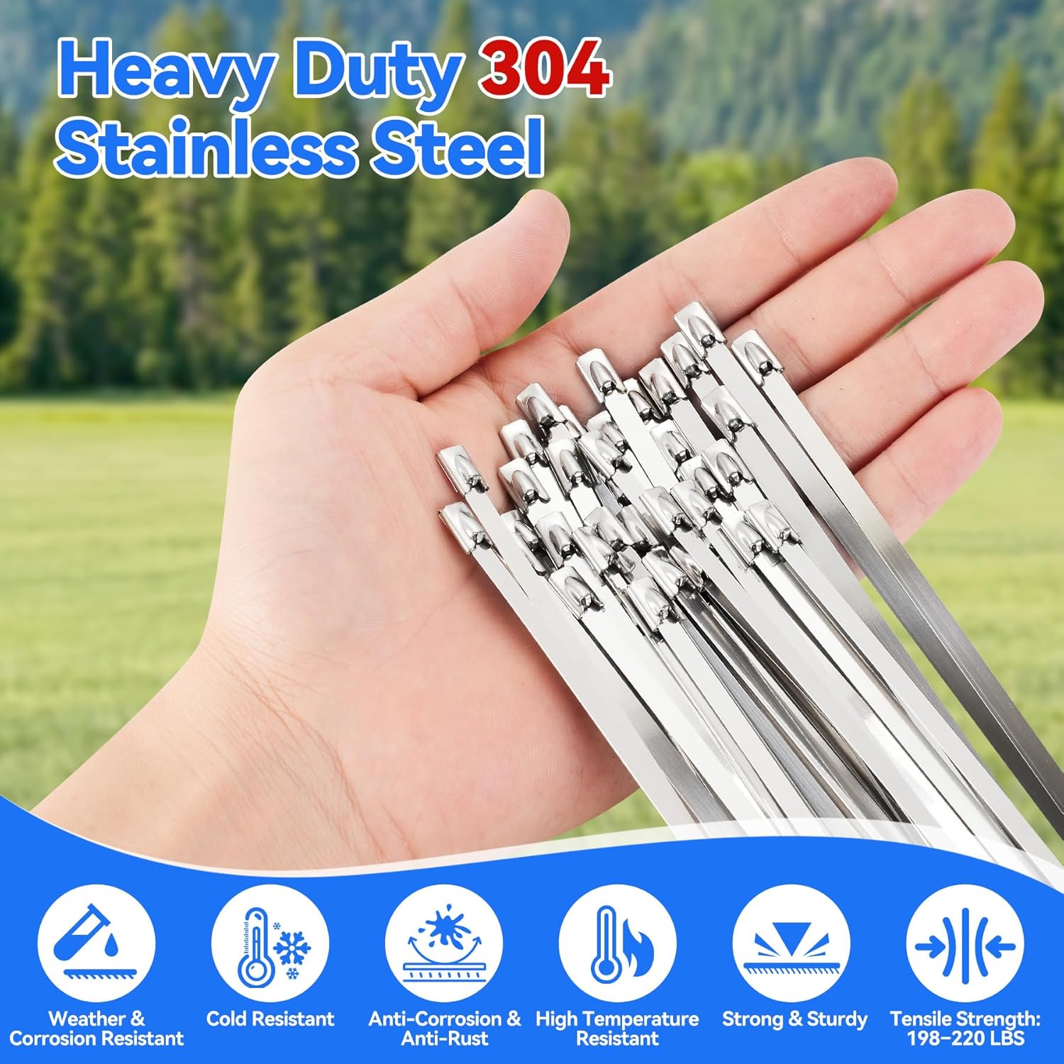 Stainless Steel Cable Tie Gun Metal Zip Cutter Heavy Duty Outdoor, 250PCS 304 Metal Zip Ties Adjustable Fastening Cutting Tie Tool Sets for Vehicles Exhaust Wrap Wire Fence Chicken Coop