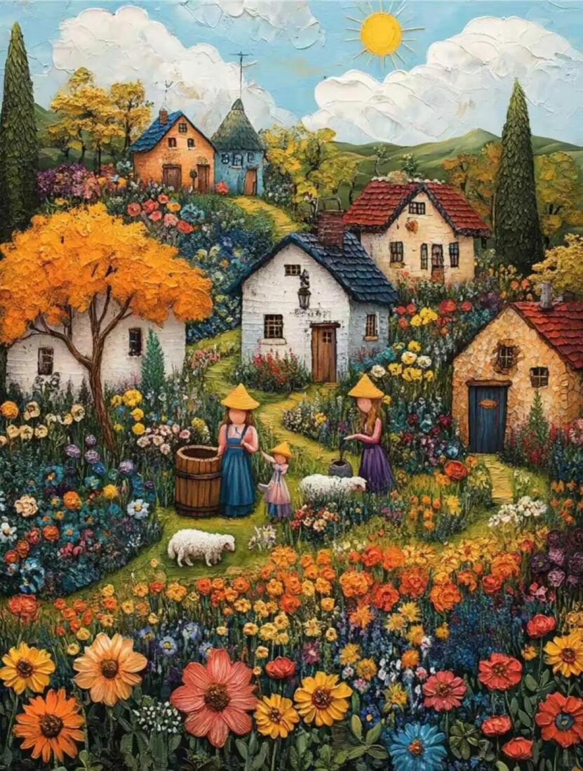 Rqwybcaxn Stamped Beaded Cross Stitch Kits Fantasy Town 40x50cm