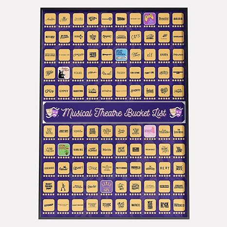 100 Musical Theater Shows Scratch Off Poster - Gift for Musical Theatre Fans & Broadway Lovers - 23"x17"