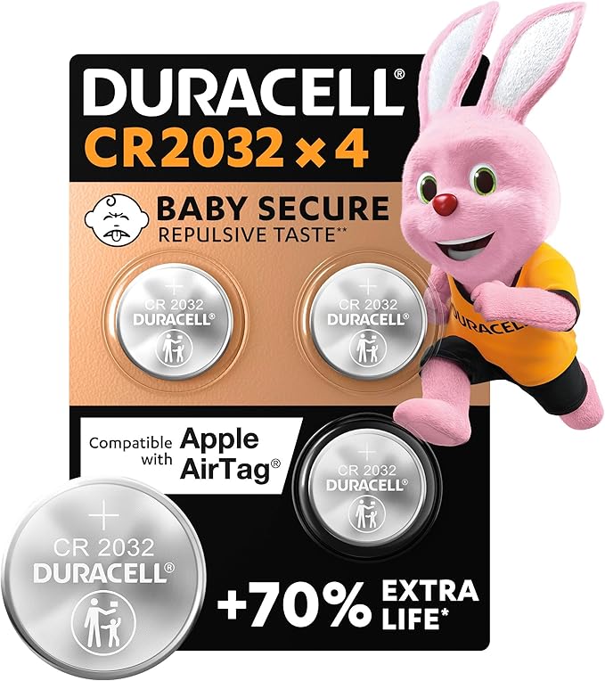 Duracell CR2032 Knopfzellen, CR 2032 Lithium Knopfzelle 3 V (4 Stück), ideal für z.B. Autoschlüssel, Waagen, Fitnesstracker, medizinische Geräte