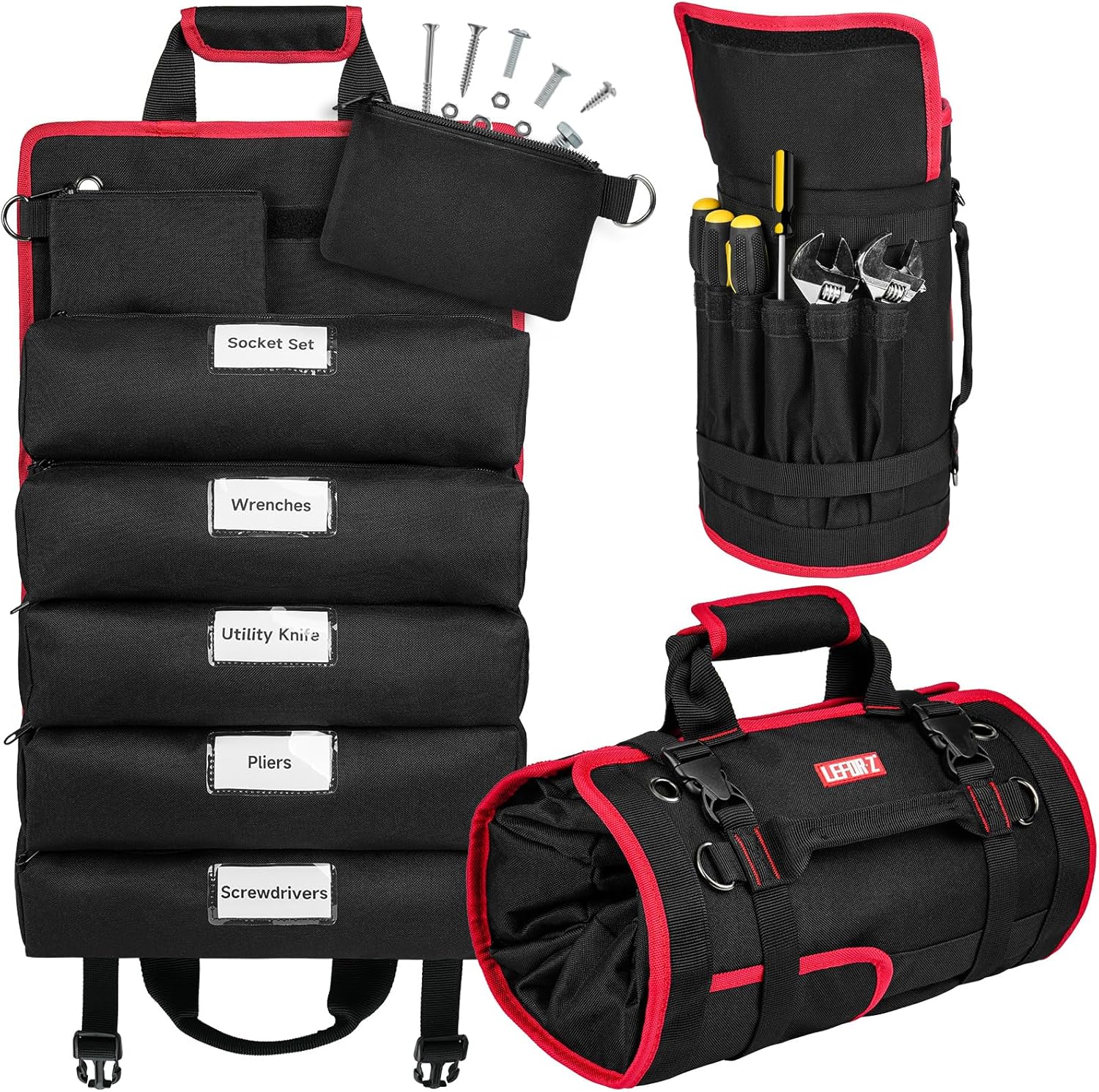 Tool Bag,Large Roll Up Tool Bag Organizer,13 Pockets Tool Roll Storage Pouch,Heavy Duty Portable Tool Storage Carrier Bag for Men,Mechanic,Electrician,Valentines Day Gifts for Men,Black