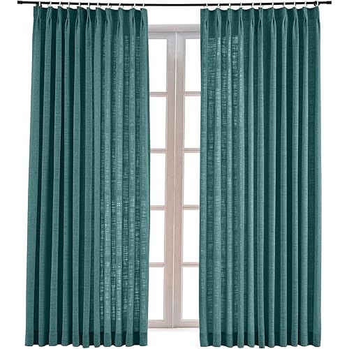ChadMade Faux Linen Pinch Pleated Curtain Panel Room Darkening Drapery Sliding Glass Door Living Room, 52Wx108L Inches (1 Panel), Tallis Collection