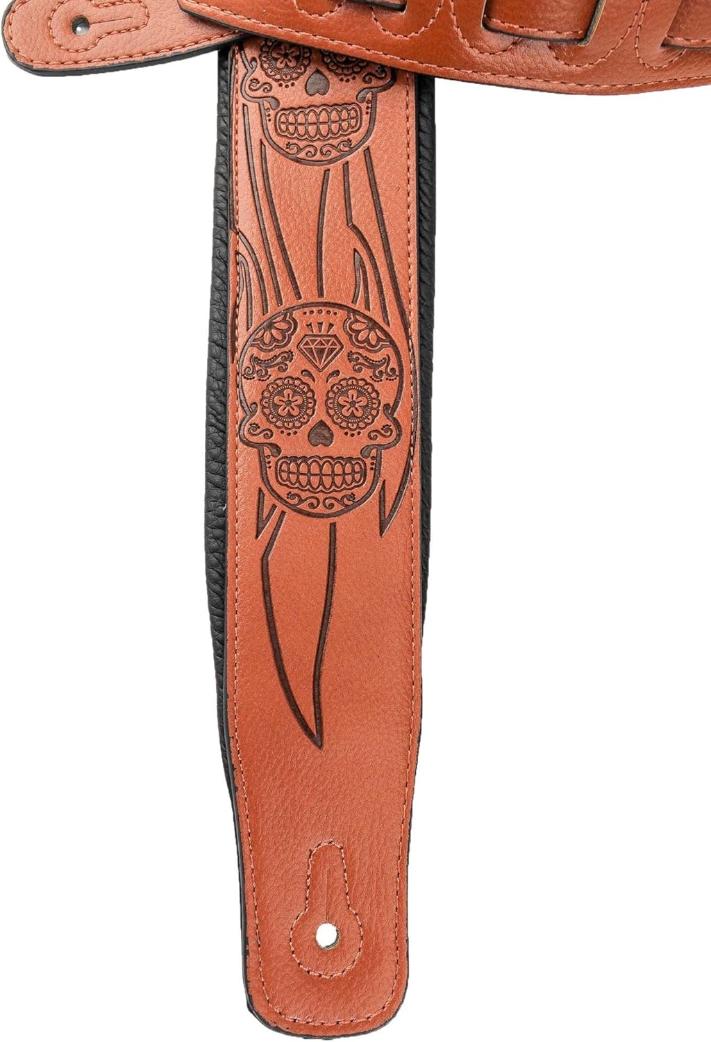 Walker & Williams GM-1275 Sienna Brown Padded Guitar Strap with Embossed Skulls