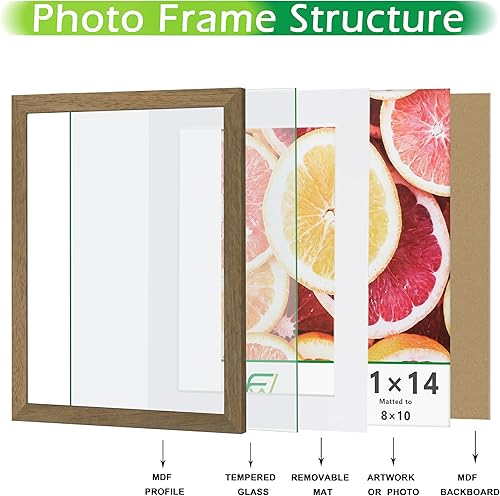 Vista 15 de FrameWorks Marcos de fotos clásicos de madera de 11 x 14 a 8 x 10 pulgadas con vidrio templado, roble natural, paquete de 6