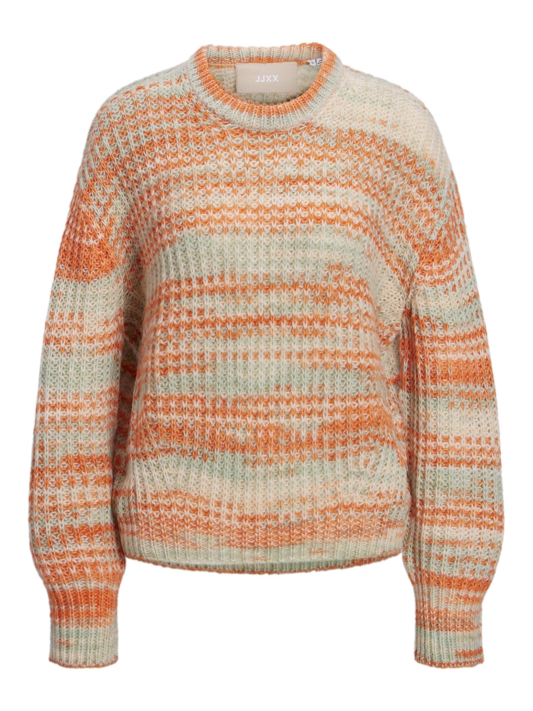 JJXX Women's Jxsimone LS Space Dye Cneck Knit Noos Pullover, Beige/Stripes:/Multi Space Dye, M