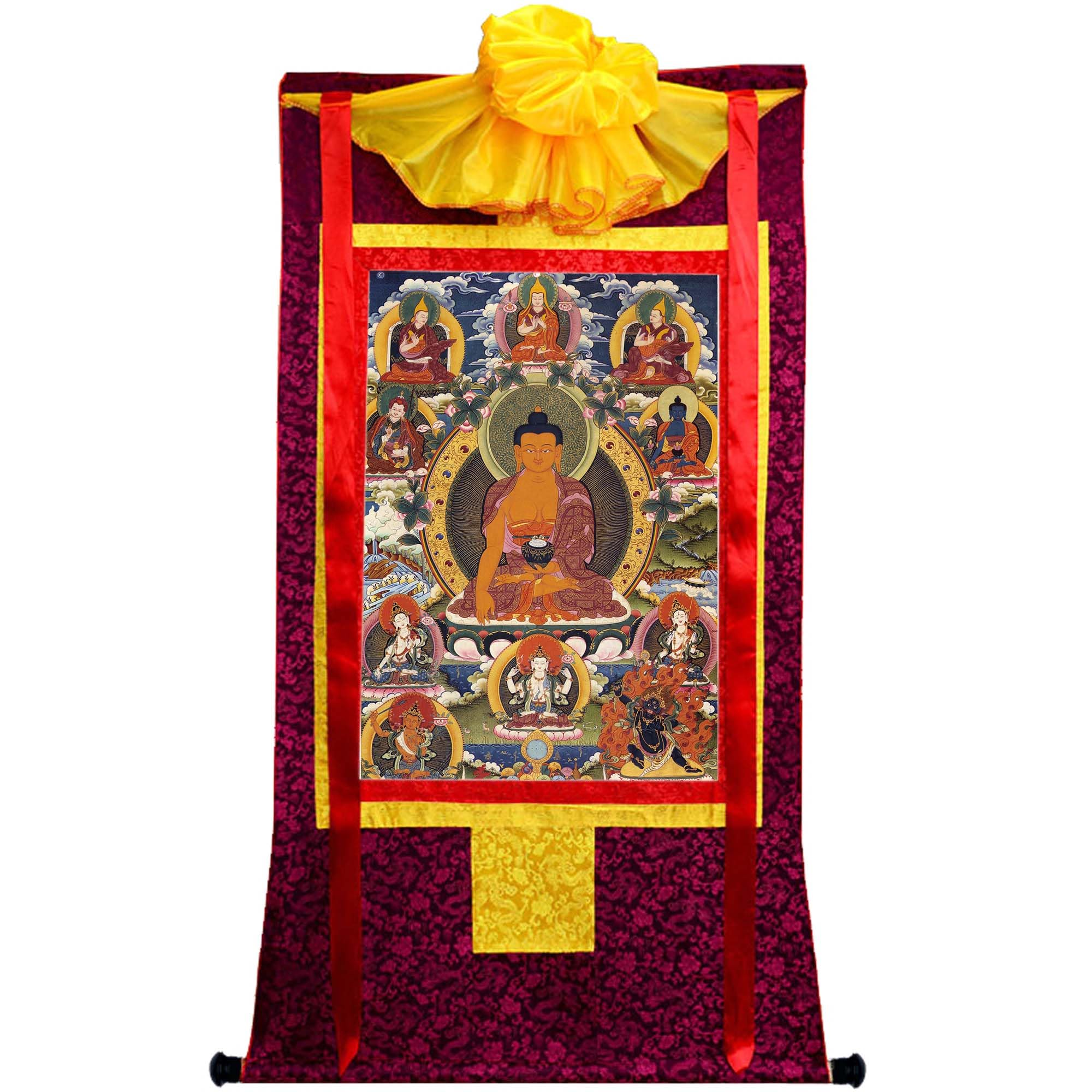 Gandhanra Tibetische Thangka-Kunst–Shakyamuni Thangka–Hochauflösender Digital-Giclée-Druck und doppelt handgerahmt - Buddhistische Wandbehang-Tapisserie - 47" x 32"