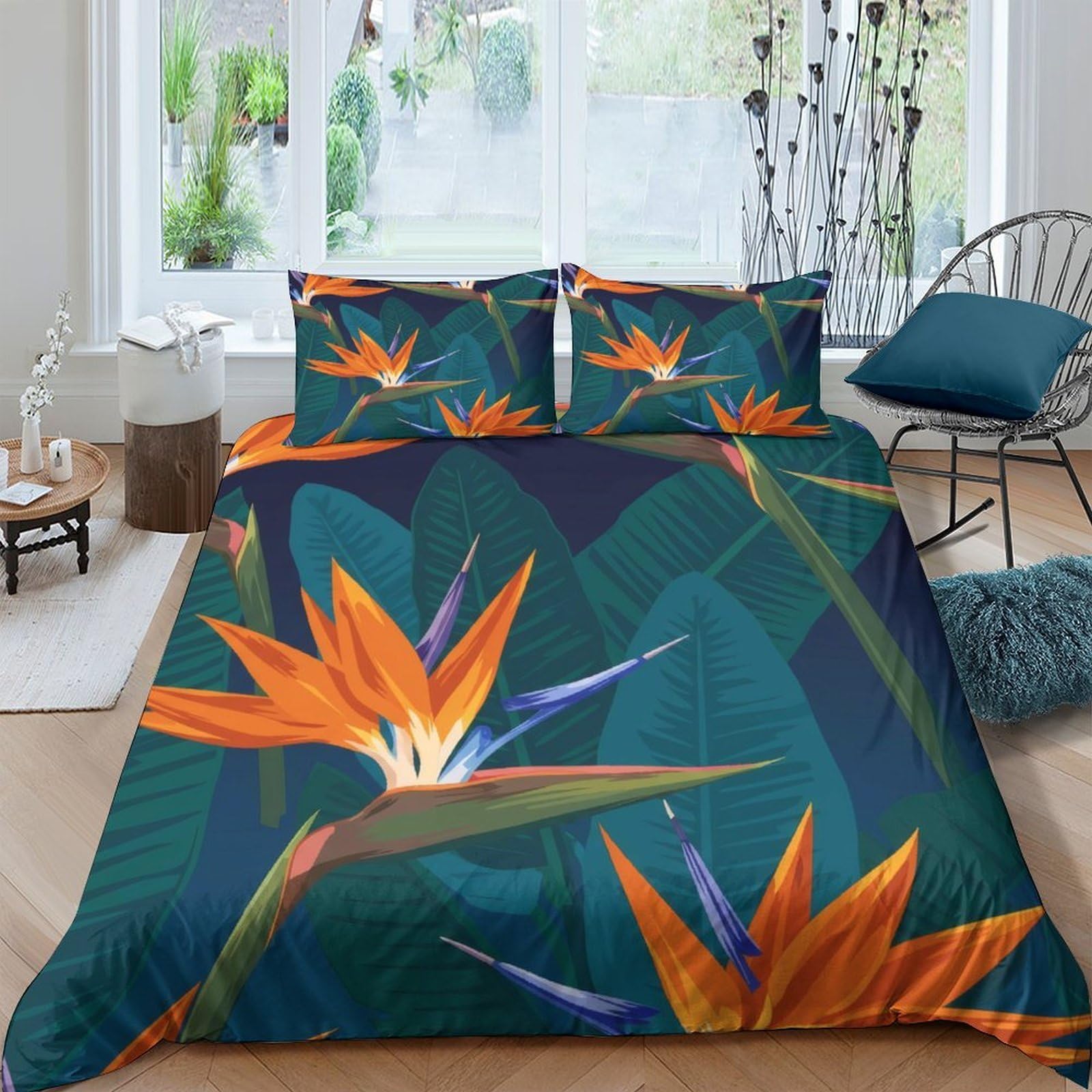 Ctjqhvkz Style-6 3D Printed Tropical Bird Of Paradise Fitted Sheet Microfiber Soft Breathable Green Leaf Mattress Cover Bedroom Decor Single（135X200cm）