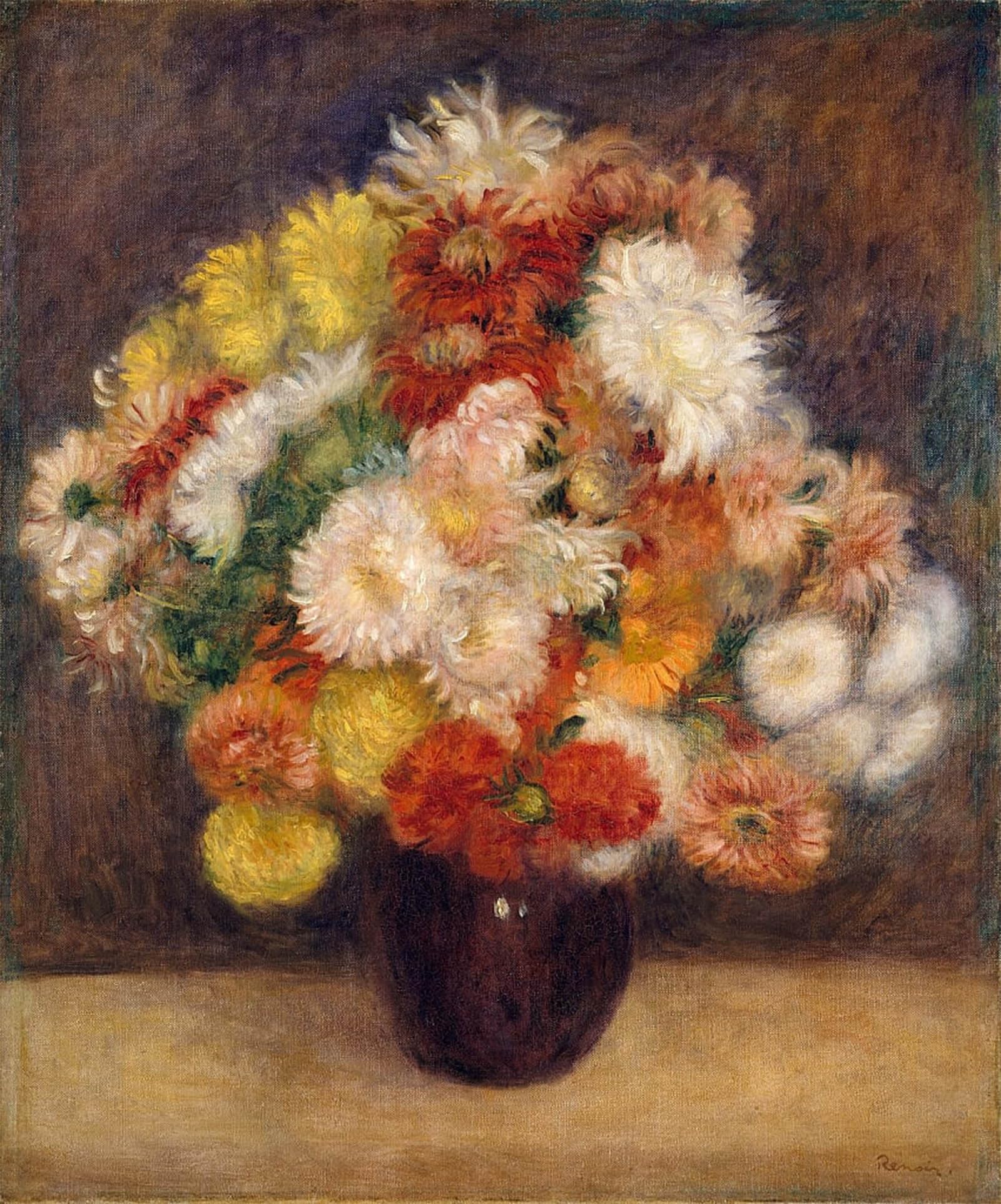 HRJUBWREE Famous Paintings Pictures Artwork Picture Bouquet of Flowers by Pierre Auguste Renoir Photo Wall Print for Office Decor 60x90cm