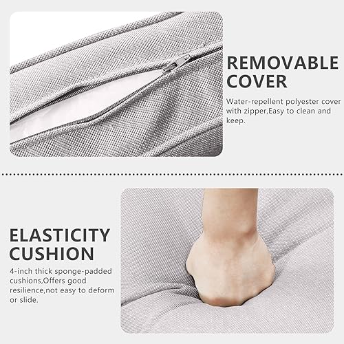 Miniatura 5 de HUMMUH Juego de 2 sillas de comedor de mimbre de polietileno para exteriores, con marco de metal de respaldo alto, con cojines de asiento de 4