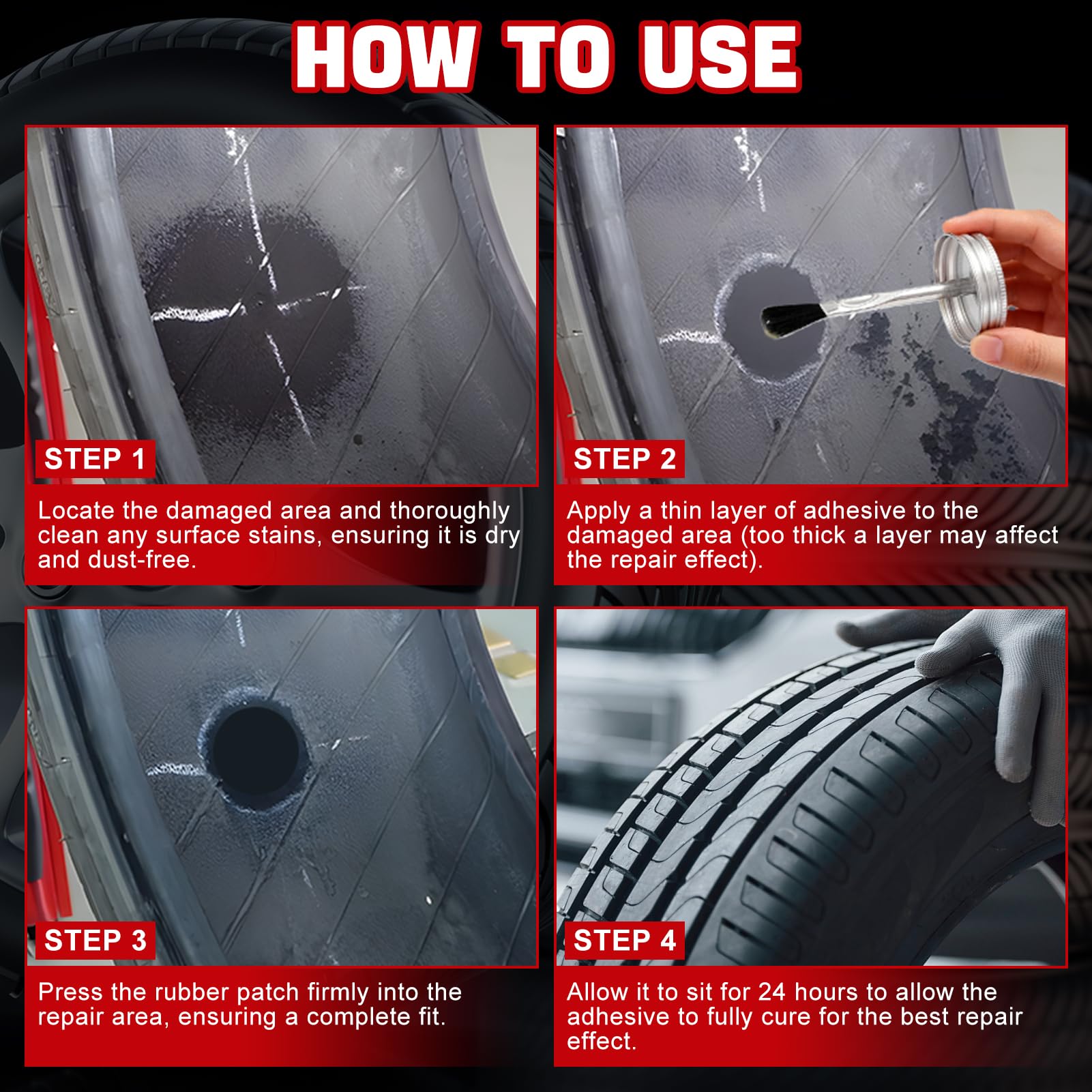 Mastice Per Riparazione Pneumatici, Ripara Gomme Auto, Include una Spazzola, Sigilla e Ripara ed è Utilizzato per Riparare Pneumatici di Auto, Moto e Biciclette,250 ml