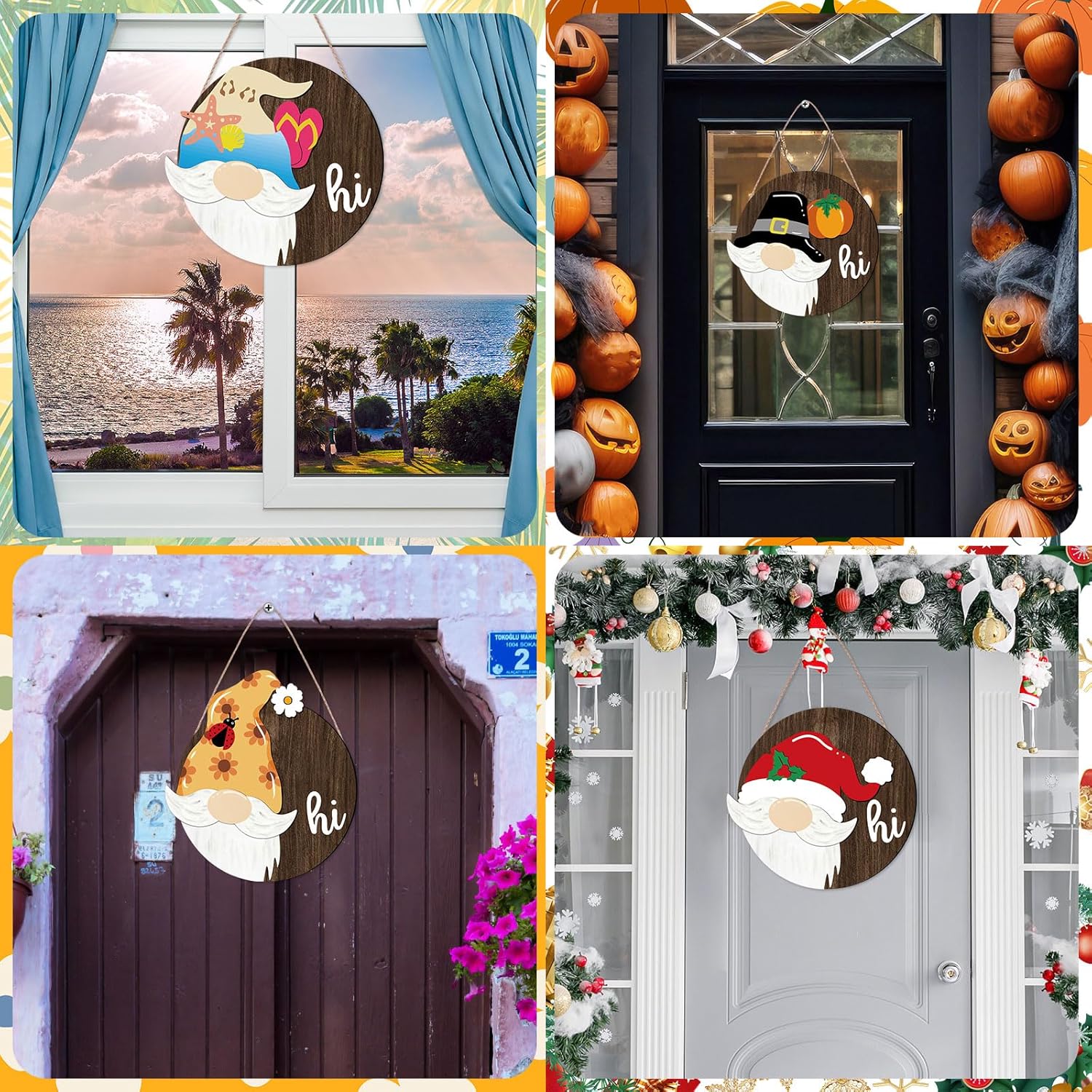 13 Set Interchangeable Wooden Gnome Decor 11.8 Inch Christmas Gnome Decorations Holiday Farmhouse Welcome Sign for Home Xmas Winter Party Decoration Gift - Image 5