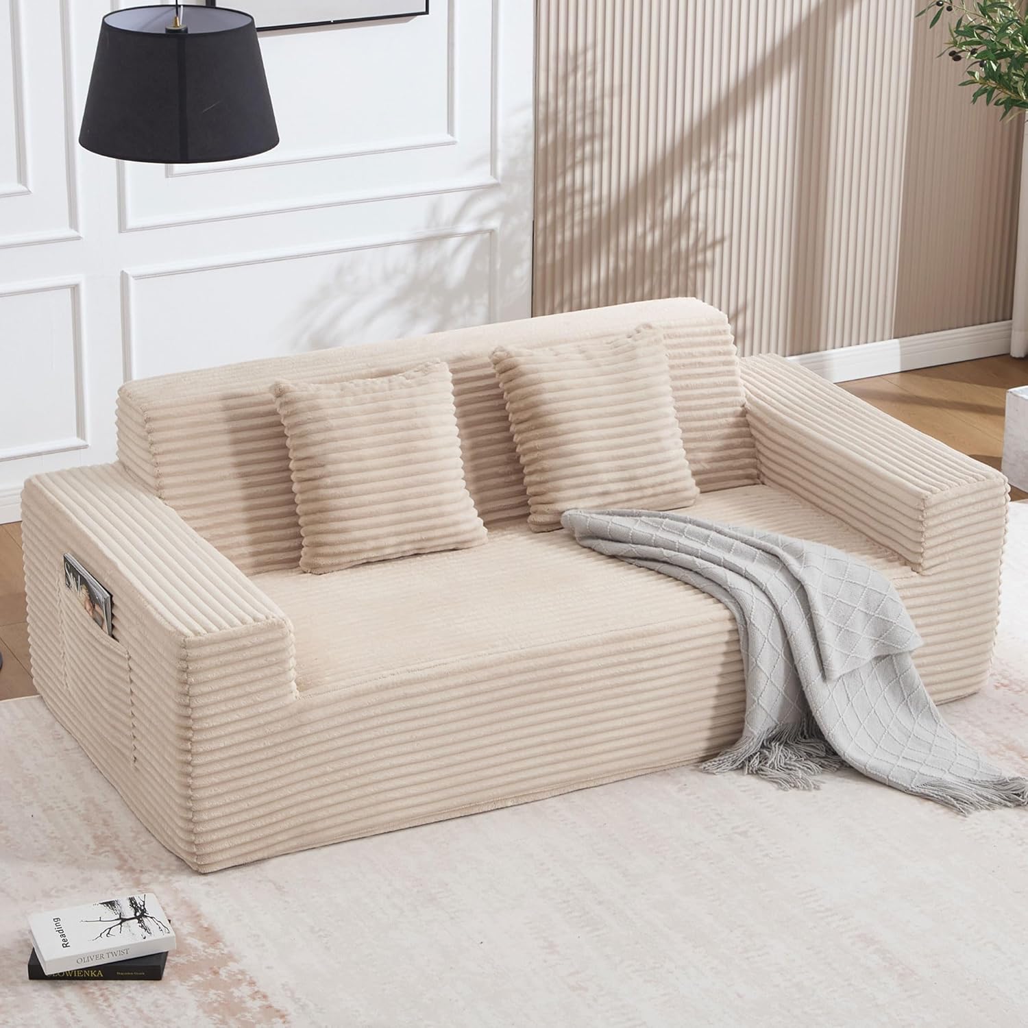 76" Cloud Loveseat Sofa, Plush Corduroy Fabric 2 Seater Boneless couches Modern Small Couch for Living Room, Comfy Deep Seat Sofa Apartment, Office, Small Spaces, Khaki