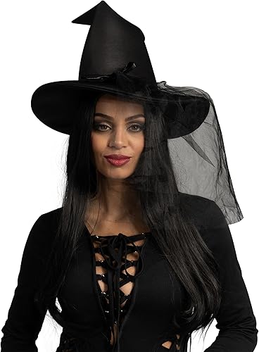 Miniatura 5 de Spooktacular Creations Sombrero de bruja de malla negra para Halloween, sombrero malvado con velos de encaje para mujer, accesorio de disfraz de