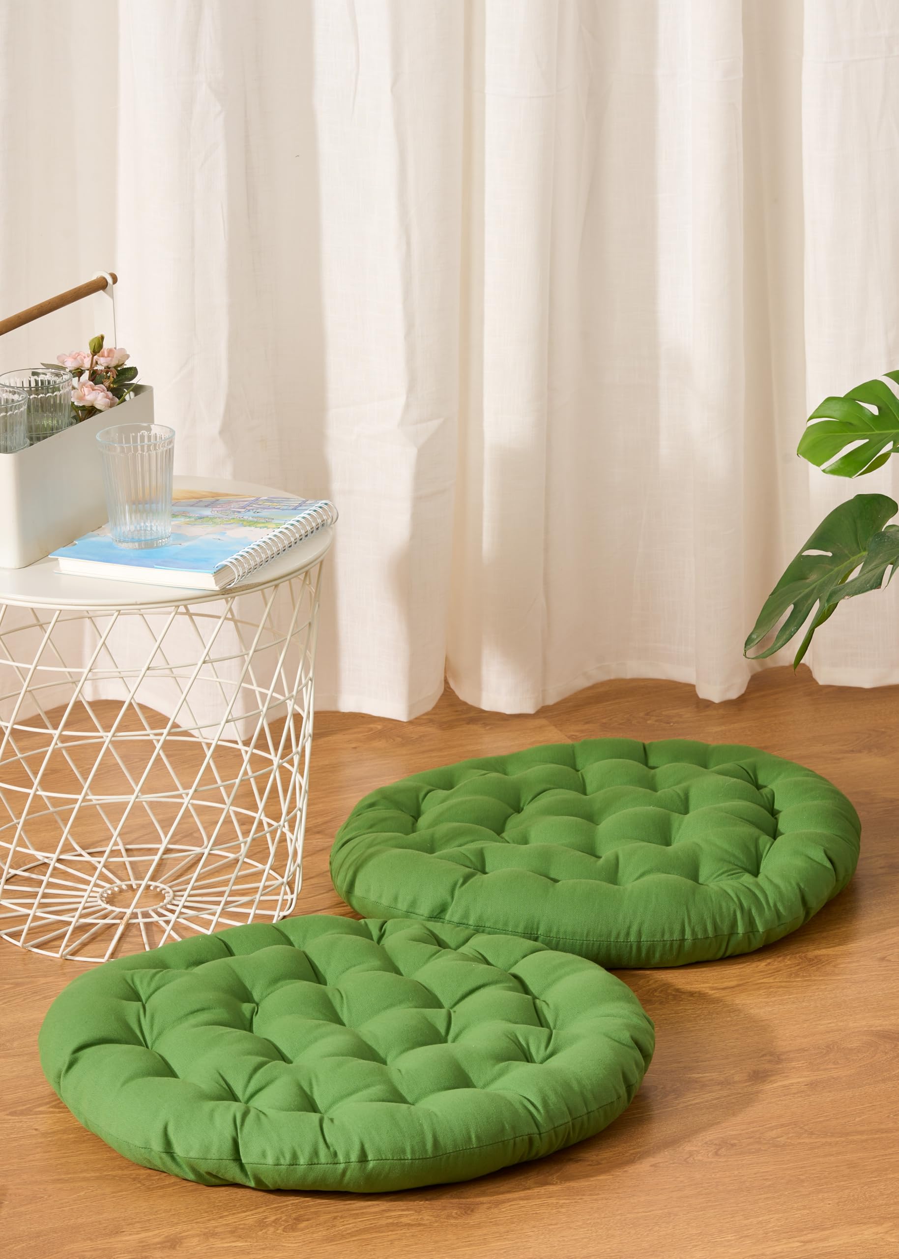 Premium Cotton Floor Cushion | Luxurious Comfort & Microfiber Fill 60X60 CM Large Size for Meditation | Floor Cushion | Pooja | Living Room | Pets | Outdoor Solid Green (Pack of 2)