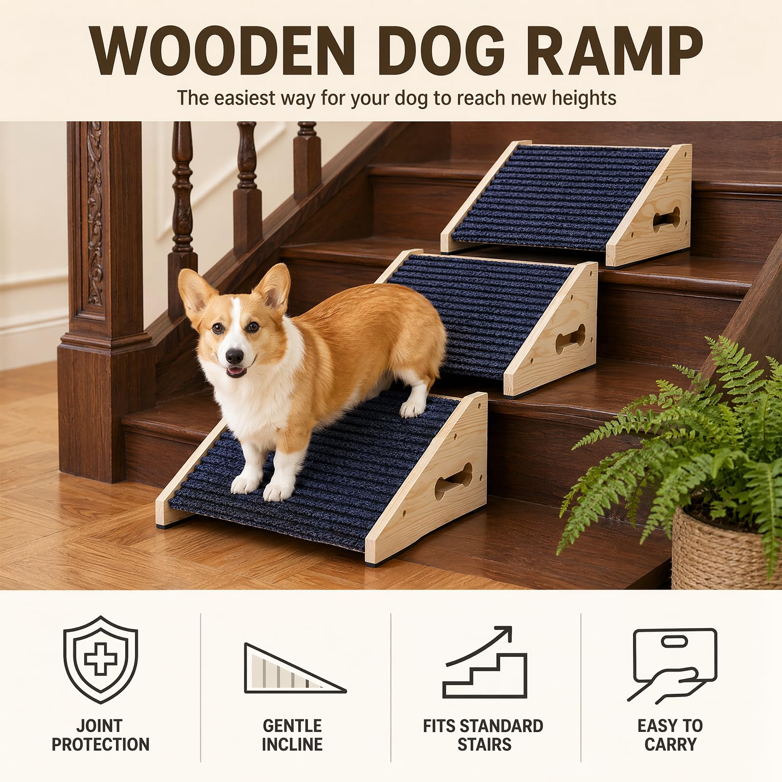 4 Stück Hunderampe, Hunde Treppe für Sofa und Bett, rutschfeste Haustiertreppe mit Teppichoberfläche, Treppenhilfe für Kleine Hunde und Katzen, Hunderampe Couch für Alte Haustiere