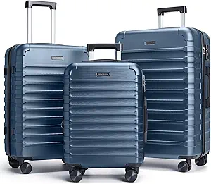 LIGHT FLIGHT Luggage Sets, 3 Piece Durable Suitcase Set with Spinner Wheels, 3 Pcs Hardside Lightweight luggage with TSA Lock, Large Checked Travel Suitcases, 20/24/28 Inch, Royal Blue