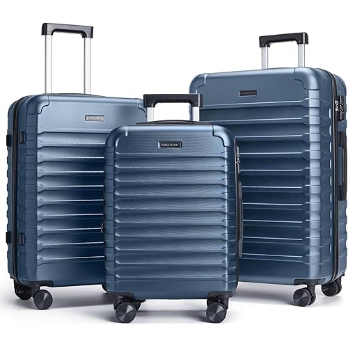 LIGHT FLIGHT Luggage Sets, 3 Piece Durable Suitcase Set with Spinner Wheels, 3 Pcs Hardside Lightweight luggage with TSA Lock, Large Checked Travel Suitcases, 20/24/28 Inch, Royal Blue