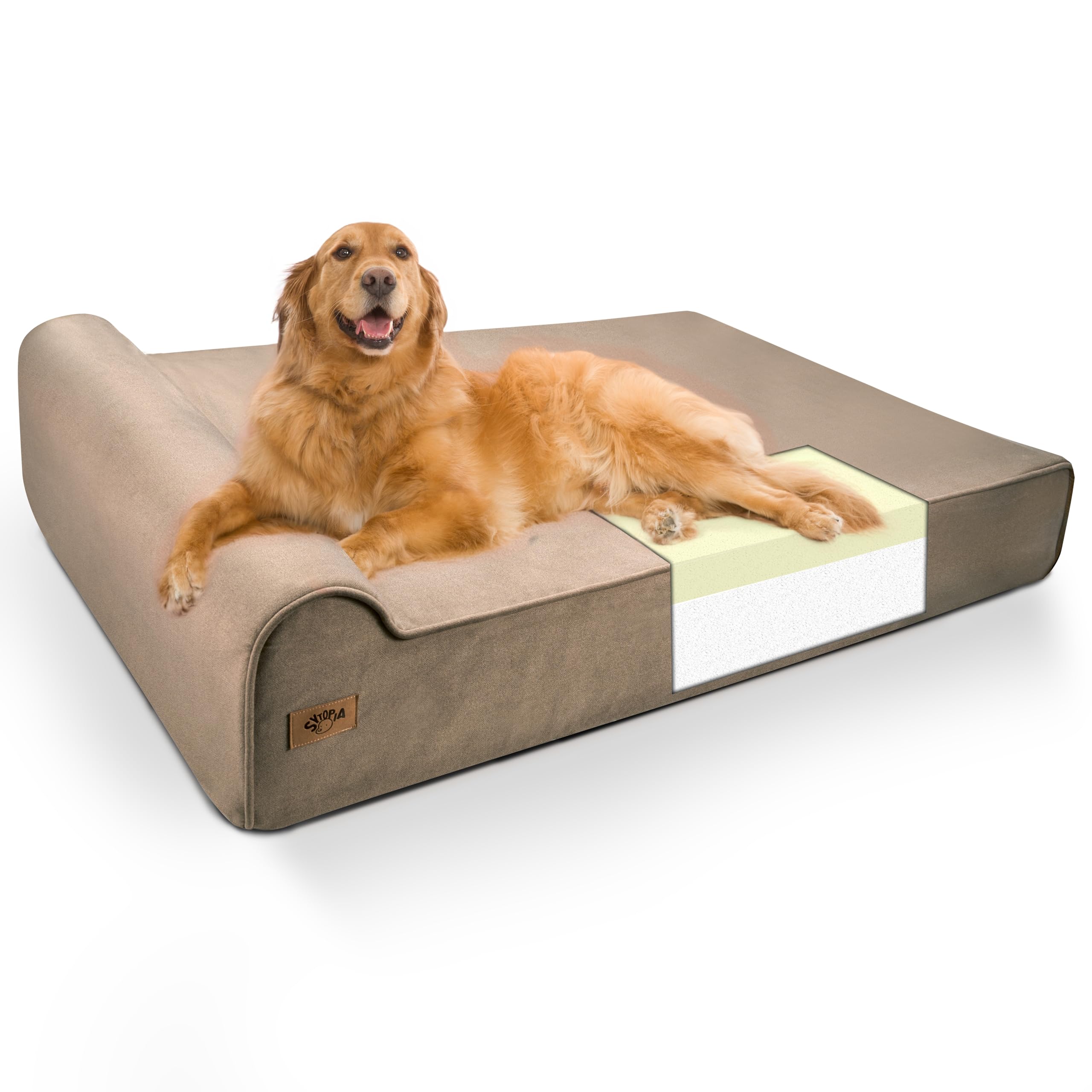 Sytopia XXL 35D Memory Foam Dog Bed for Extra Large Dogs – 7" Thick Orthopedic Pet Couch for Seniors and Big Breeds up to 150 Pounds, with Water-Resistant Liner & Washable Cover – Brown