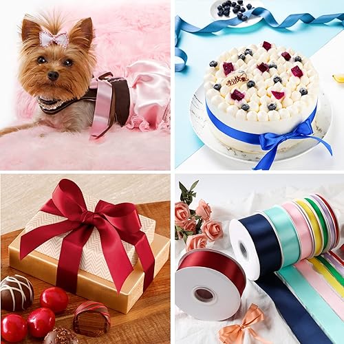 Miniatura 5 de Cinta de satén dorada de doble cara de color sólido de 58 pulgadas x 50 yardas continua, cinta de poliéster de alta densidad para envolver regalos,