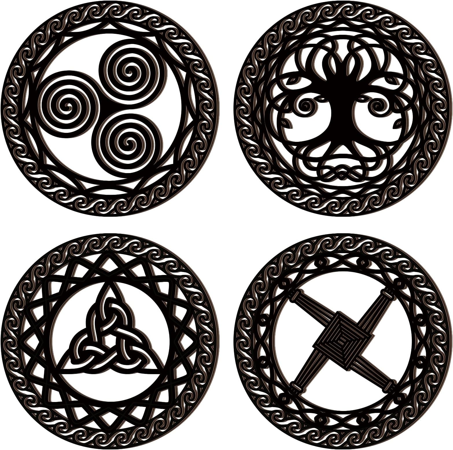 PeryiterCeltic Symbol Wall Decor 4 Pcs Celtic Cross Knot Triple Spiral Symbol Wood Sign Wood Sacred Wall Art Wooden Wall Art Decor Irish Blessing Wall Decor Nordic Wall Hanging (Black)