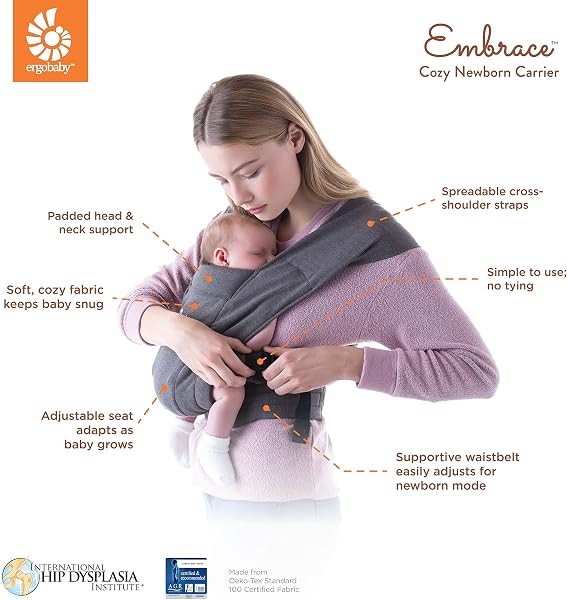 Ergobaby Embrace Baby Carrier for Newborns from Birth with Head Support, Extra Soft and Ergonomic, Soft Olive - 3