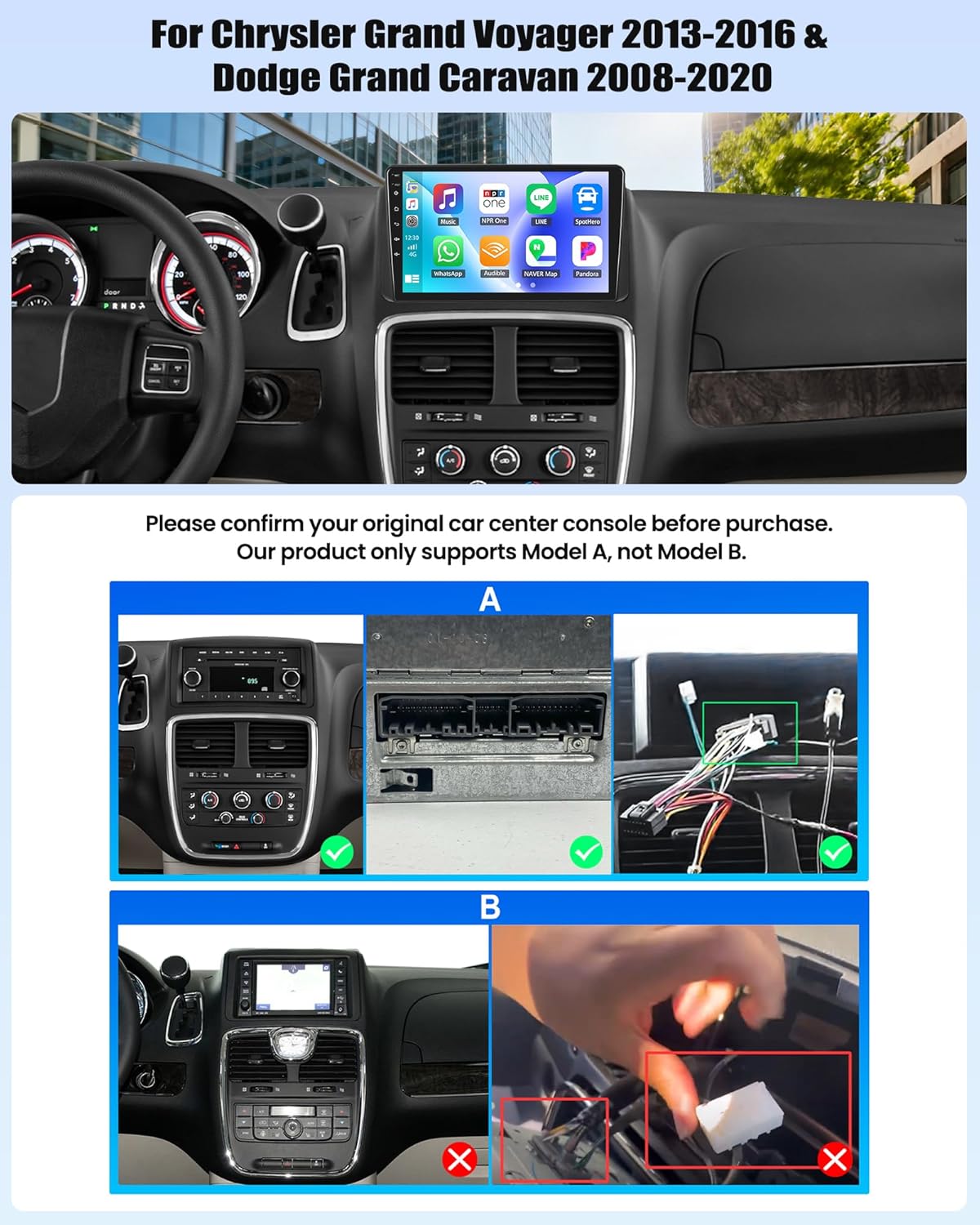 8Core 6G+128G Car Stereo for Chrysler Grand Voyager 2013-2016 & Dodge Grand Caravan 2008-2020 Wireless Carplay Android Auto 9 Inch IPS Touchscreen, 59UI Bluetooth 5.0 GPS WIFI FM DSP SWC Backup Camera 8Core,6+128G