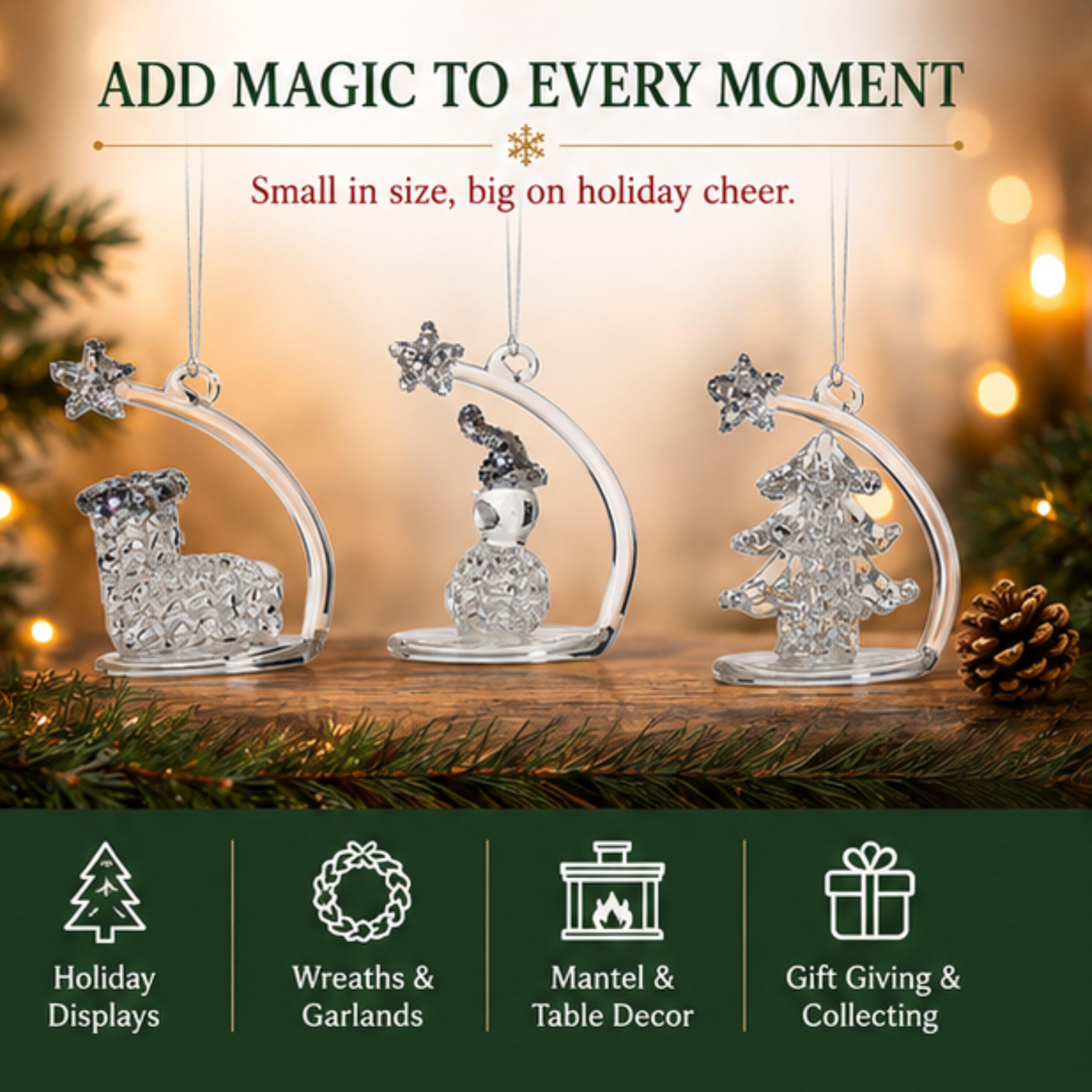 Adornos para árbol de Navidad con purpurina, muñeco de nieve, juego de 6-2.25 x 1.75 pulgadas